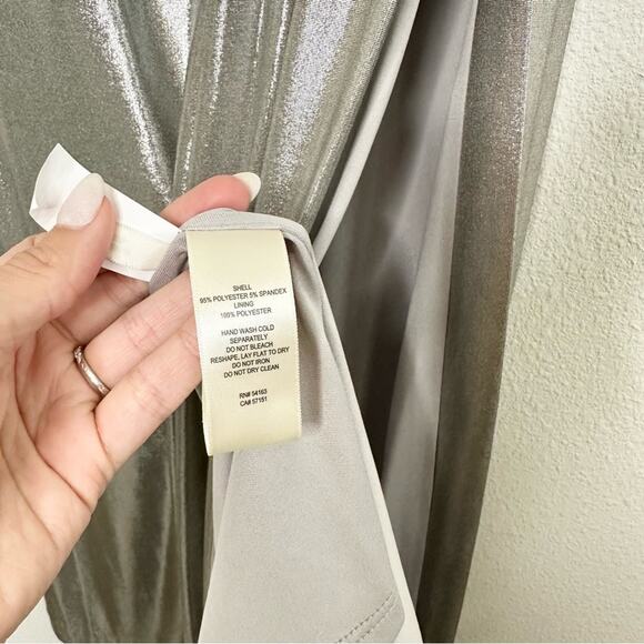 NWT Eliza J Metallic Silver Foil Maxi Dress Size 10 - Picture 6 of 6